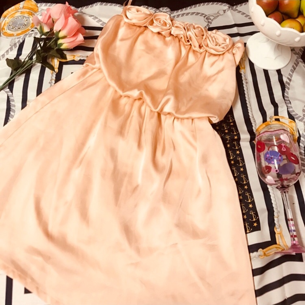 Peach bridesmaid homecoming prom dress w flower - Picture 3 of 6